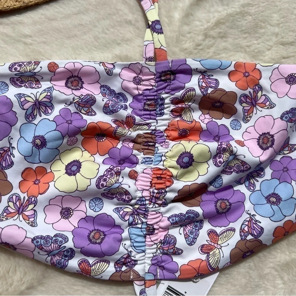 Frankie’s Bikinis Mariposa Floral Butterfly Bikini Top S Y2K